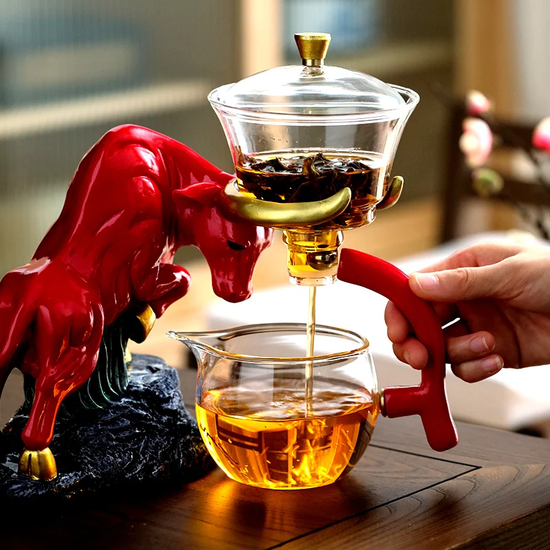 Fu Niu Automatic Glass Tea Set Set Home Living Room Lazy Tea Maker Kung Fu Tea Cup Set Magnetic Teapot