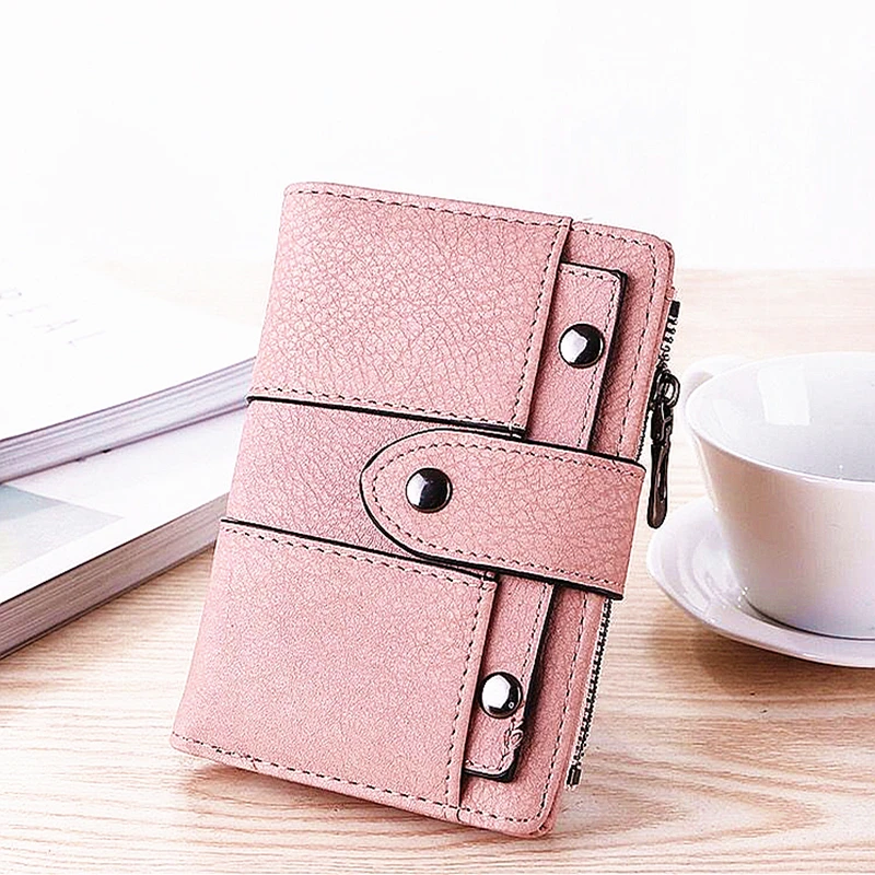 

Retro Frosted Women Wallets PU Leather Female Purse Multicard Slot Change Short Wallet Lovely Trendy Card Holder Zipper Hasp