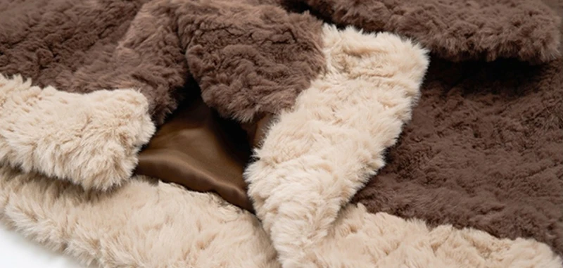 Chic Brown Women Shearling Jacket Toggle Button Coat Contrast Collar Loose Cozy Preppy Streetwear Winter Outerwear Top