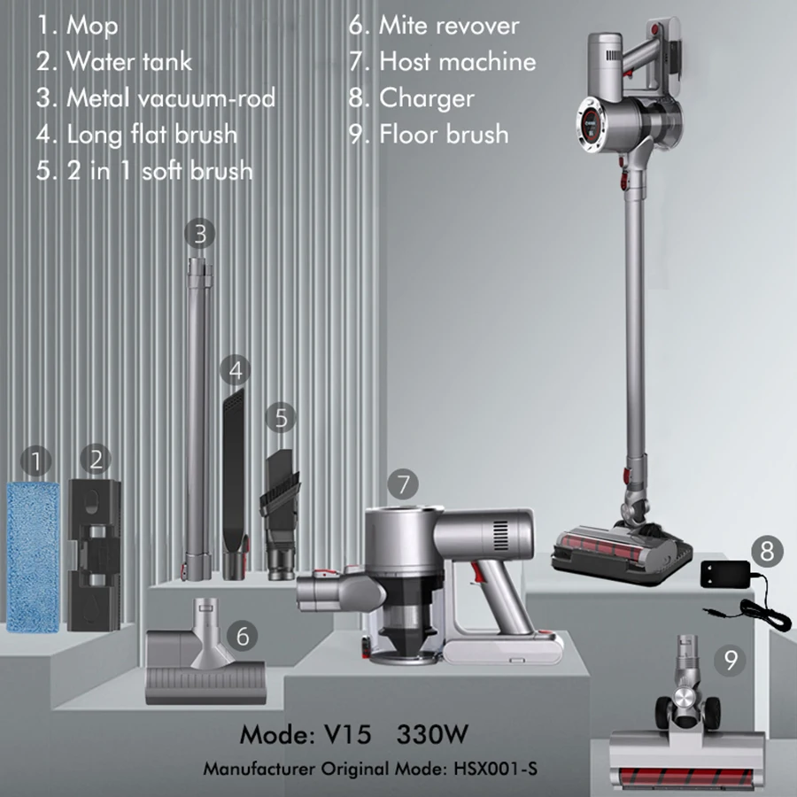 V15 Handheld Vacuum Cleaner 30kPa Suction Power Vertical Clean LED Electric Vacuum Cleaner Handheld Sweeper Mopping Machine