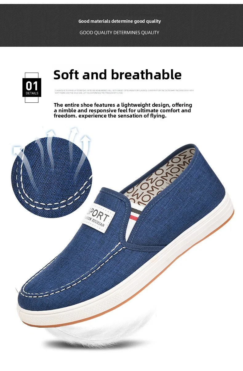 Herren-Slipper aus Canvas, atmungsaktives Obermaterial, leichte, rutschfeste Gummisohle, Sport-Label-Dekor, flache Freizeitschuhe für den täglichen Gebrauch. – Detail 6