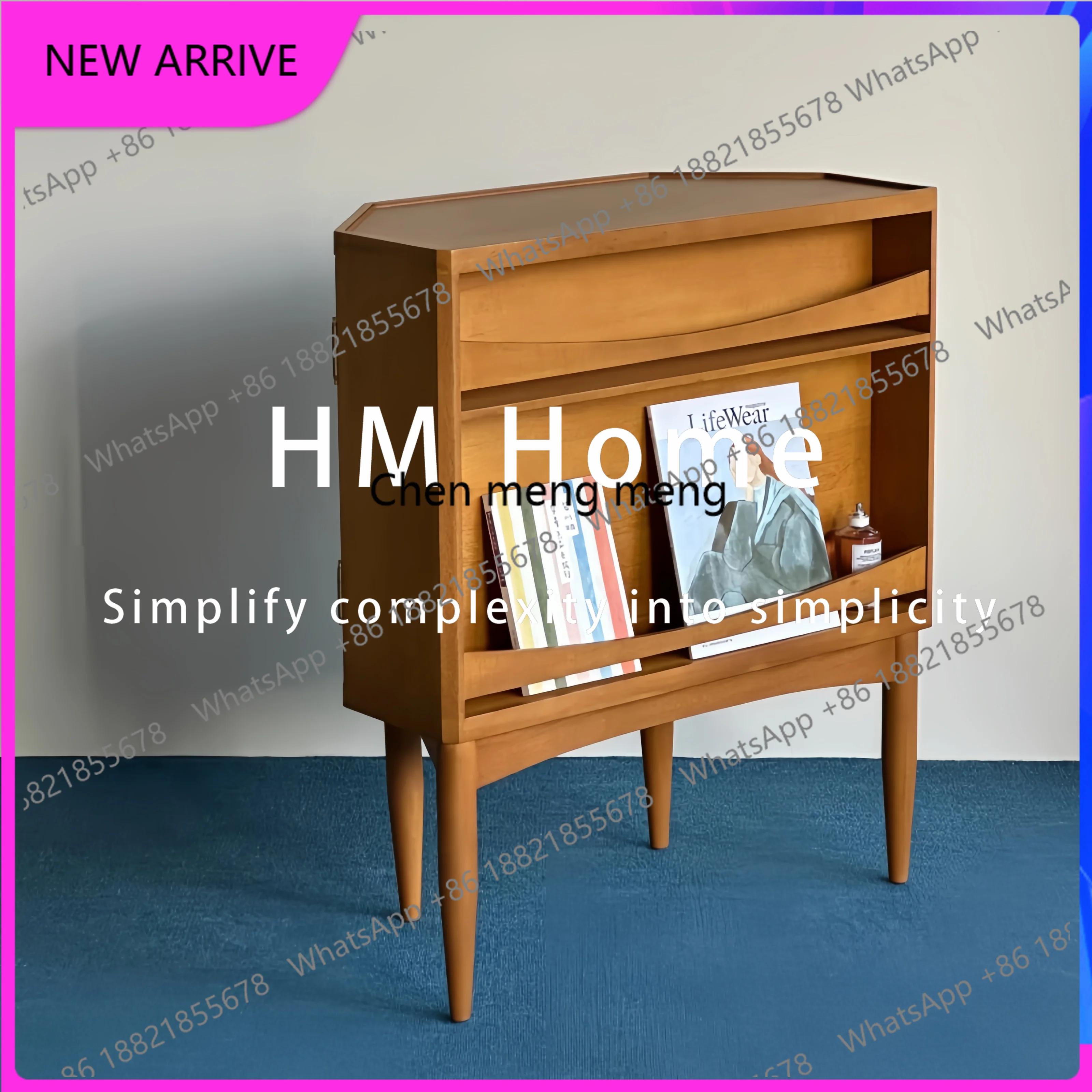 

M85 Средневековый шестиугольный шкаф-витрина из цельного дерева, дизайнерский шкаф для хранения в гостиной, витрина