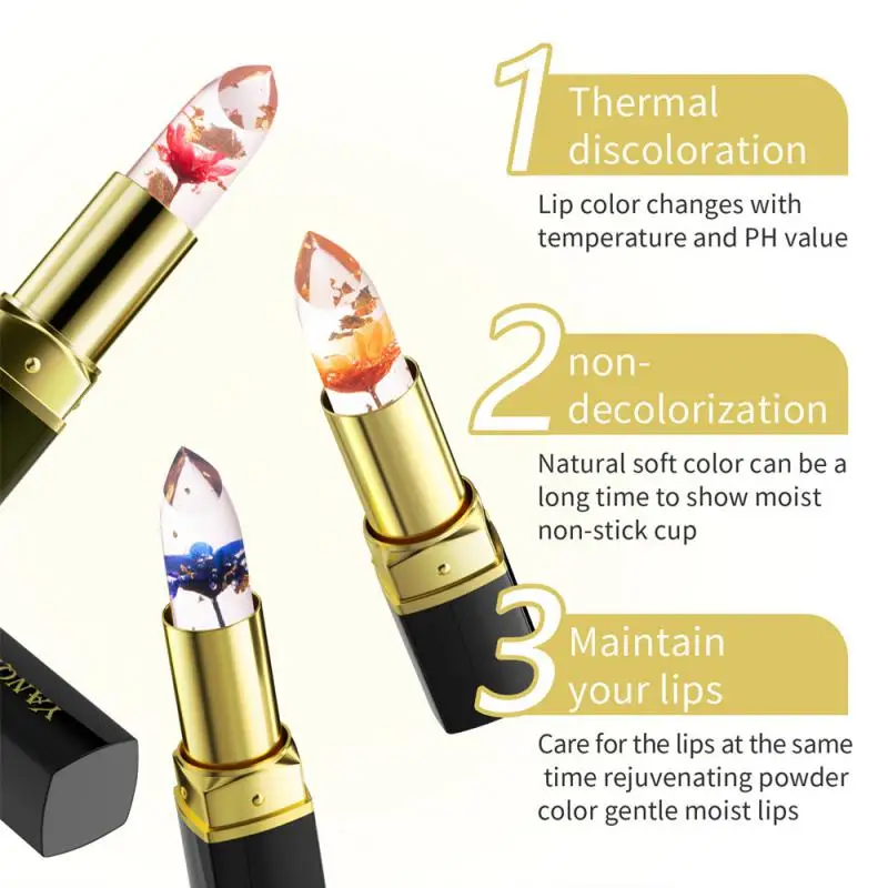 Brillo de labios hidratante transparente, flor de gelatina, lápiz labial con cambio de Color de temperatura, maquillaje impermeable, bálsamo labial, herramienta de maquillaje cosmético