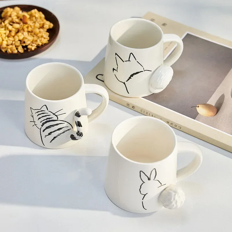 Japanese-style Cartoon Creative Three-dimensional Ceramics Cute and Adorable Cat Rabbit Dog Breakfast Milk and Coffee Cups
