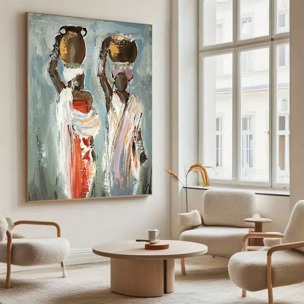 Large City Street View Pedestrian Picture On Canvas Poster 100% Handmade Oil Painting Modern Orange Wall Art For Home Decor Gift