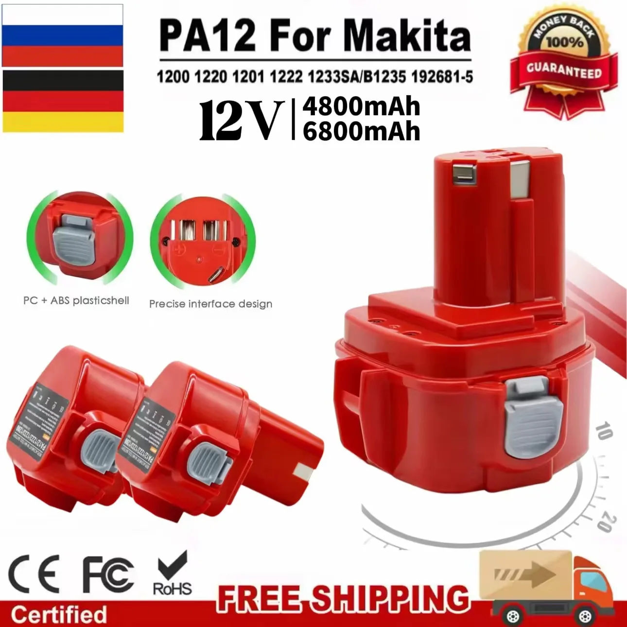 12V 4.8/6.8Ah Battery For Makita PA12 Ni-Mh Battery,Compatible with 1200 1220 1201 1222 1233SA/B1235 192681-5 Power Tool Battery