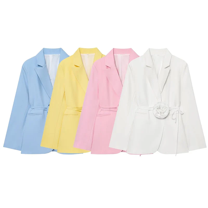 

Willshela Women Fashion With Floral Solid Lace Up Blazer Vintage Notched Neck Long Sleeves Female Chic Lady Outfits