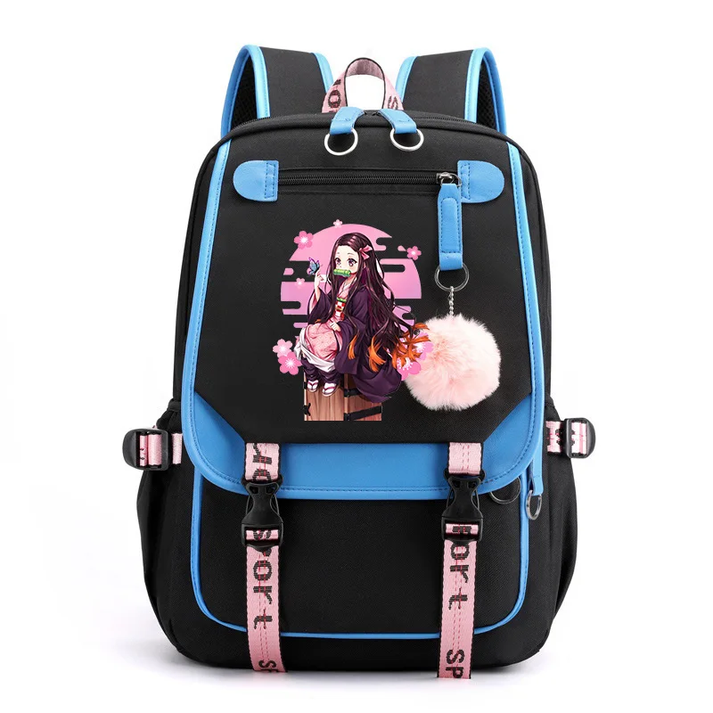 Ransel Anime Demon Slayer Kawaii, tas sekolah Manga, kartun, tas buku kapasitas besar, untuk remaja, ransel isi ulang USB