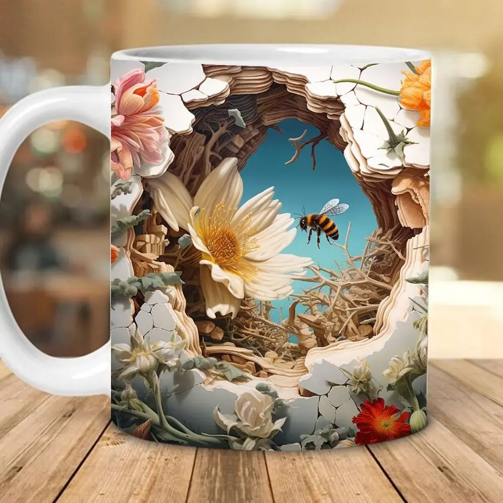 Creative 3D Bee Painted Mug New Bee Multi-Purpose 3D Space Design Mugs 3D Tea Cup