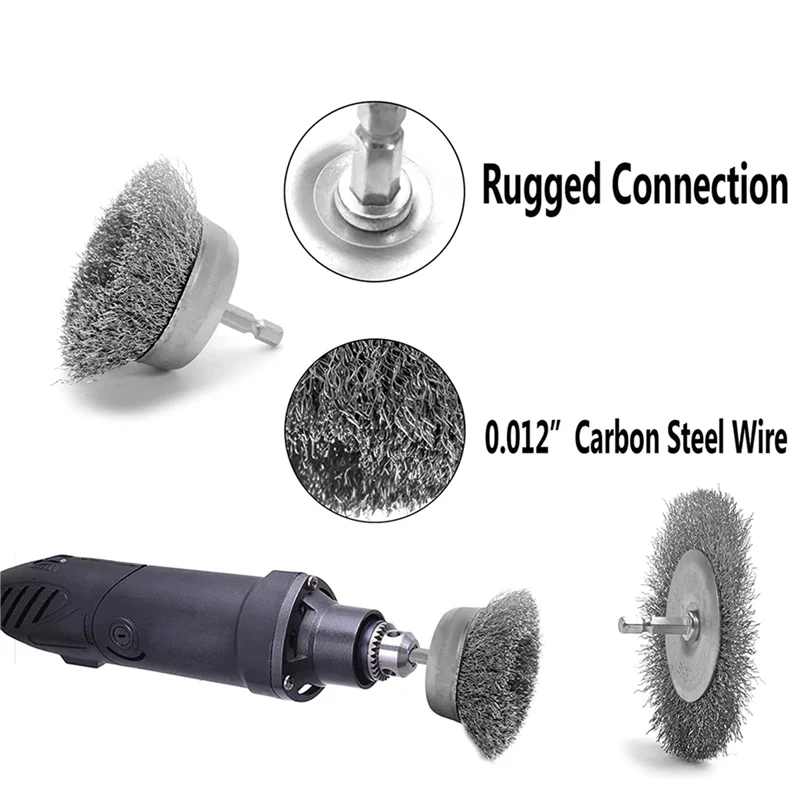 

ABMR-18PC Coarse Crimped Wire Wheel Cup Pen Brush Set For Drill,Carbon Steel Wire Brush With Hex Shank For Removing Paint