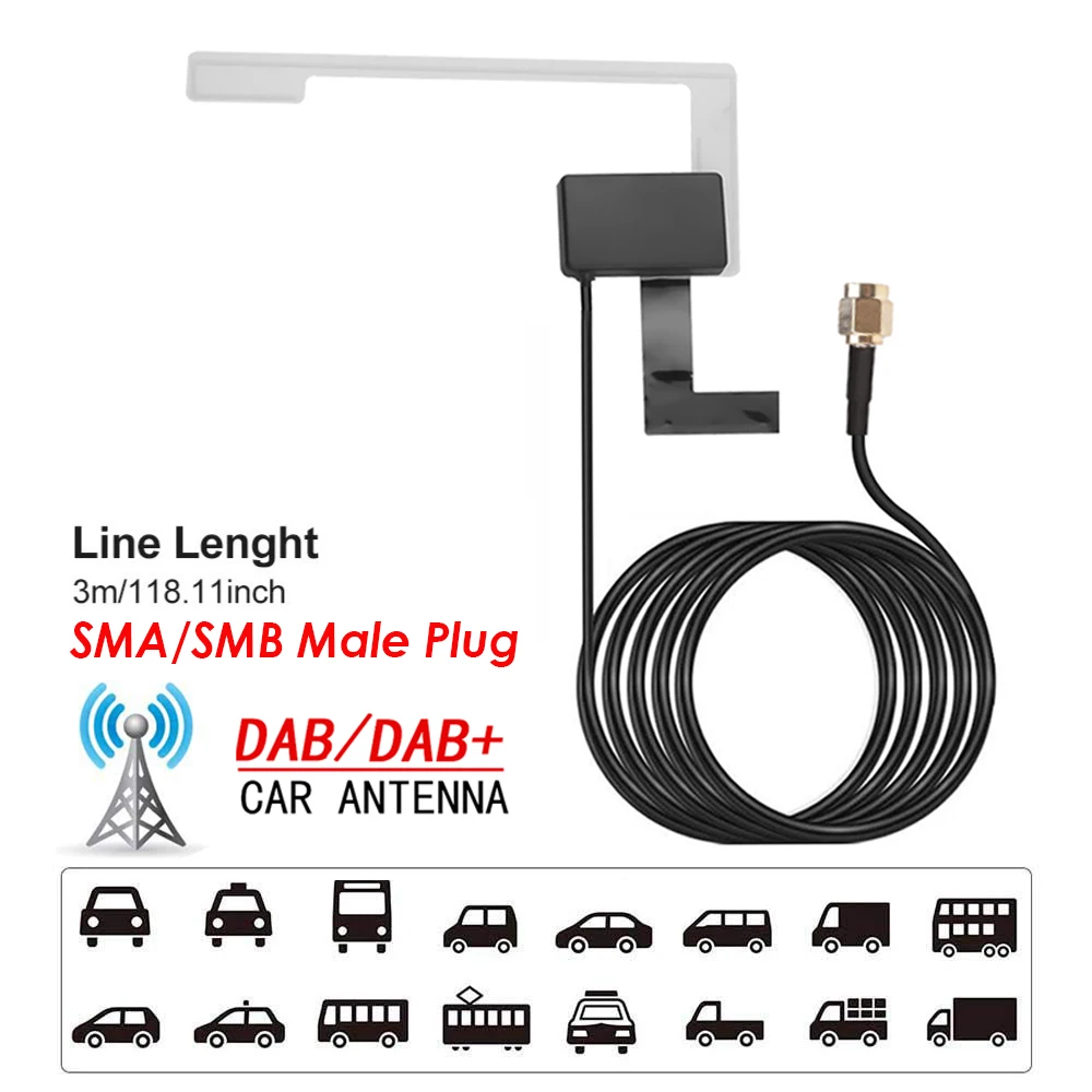 SMA/SMB Plug DAB/DAB+ Enhance Devices Car Radio Aerial Antenna Windshield Mounting Signal Booster For Pioneer Kenwood JVC Sony