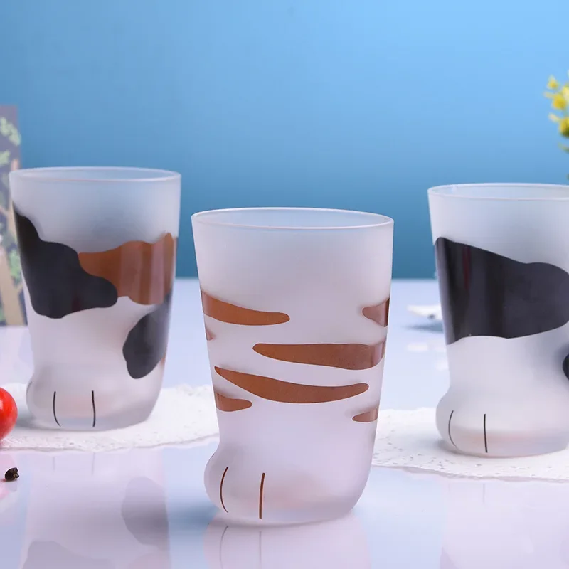 Cat Paw Cup Milk Glass Frosted Glass Cup Cute Cat Foot Claw Print Mug for Coffee Kids Milk Glass Cups Personality Milk Cup