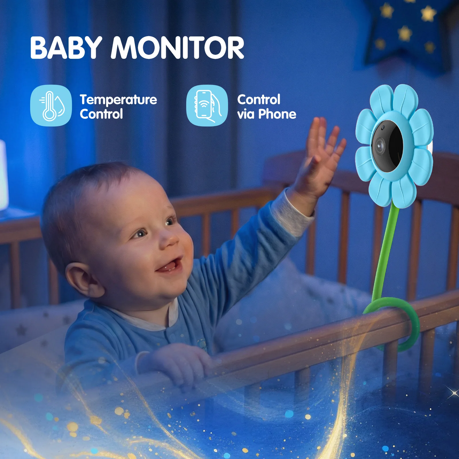 V1 Flower Baby Monitor Camera 4MP HD 107° Wide Angle Motion Detection Temp Humidity Monitoring WiFi Remote Control