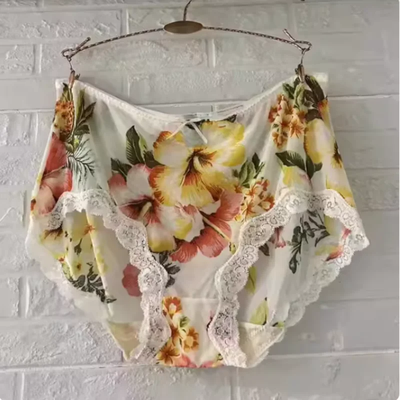 ﻿Transparent Mesh Lace Women Sexy Briefs Soft Print Cute Intimates Breathable Quick Drying Panties Cross-dressing Lingerie﻿