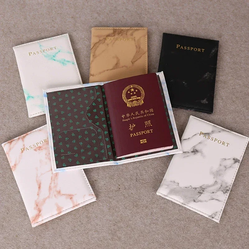 Women Men Passport Cover Pu Leather Marble Style Travel ID Credit Card Passport Holder Ticket Protective Packet Bag Wallet Pouch