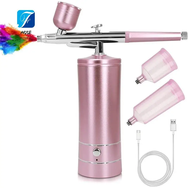 A55F-Air Brush Kit With Airbrush Compressor Nails Charms Wireless Air Brush For Barber, Nails Art, Cake Decor, Makeup