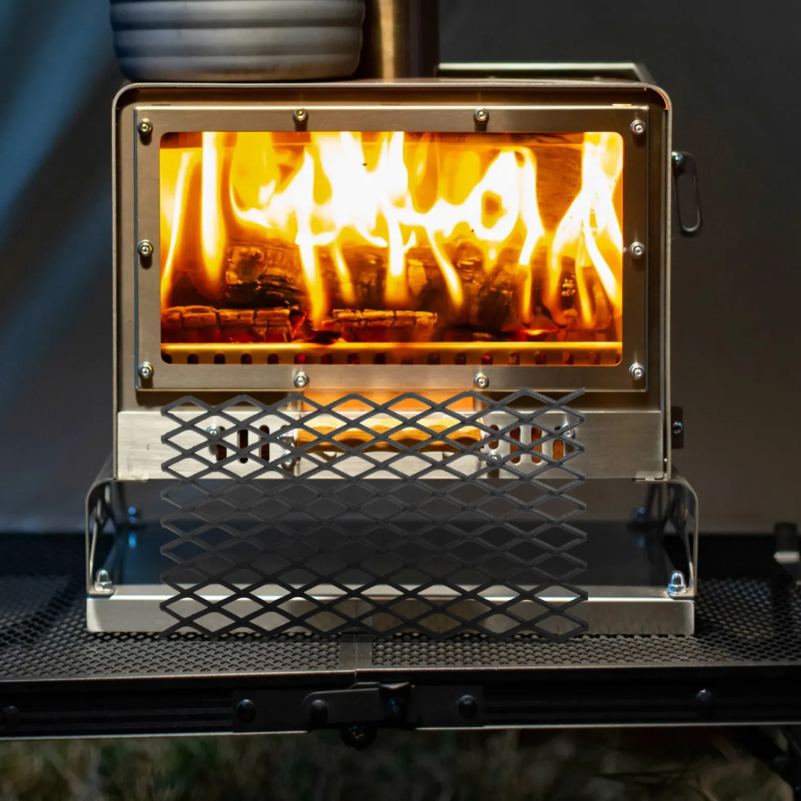 Sturdy Metal Fireplace Grate Ash Retainer Fire Pit Mesh Insert for Indoor Outdoor Wood Stove Ember Control Fire Place Grate