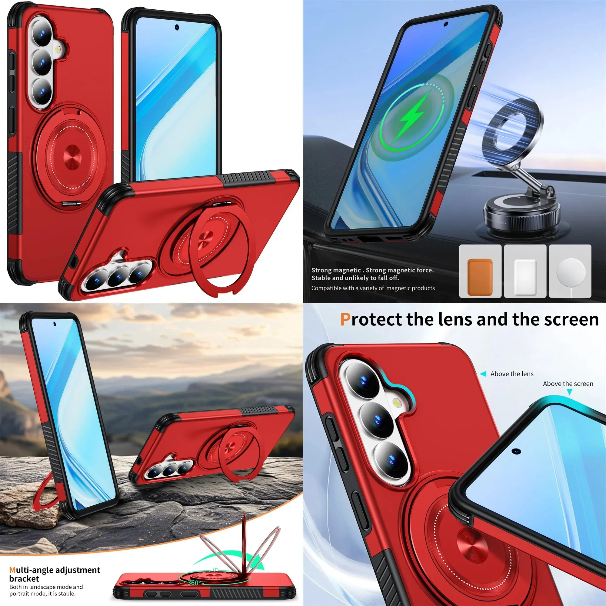 Rotating Stand Shockproof Magnetic Phone Case for Samsung Galaxy S26 S25 S24 S23 Ultra Dual Layer PC Protection Military Cover