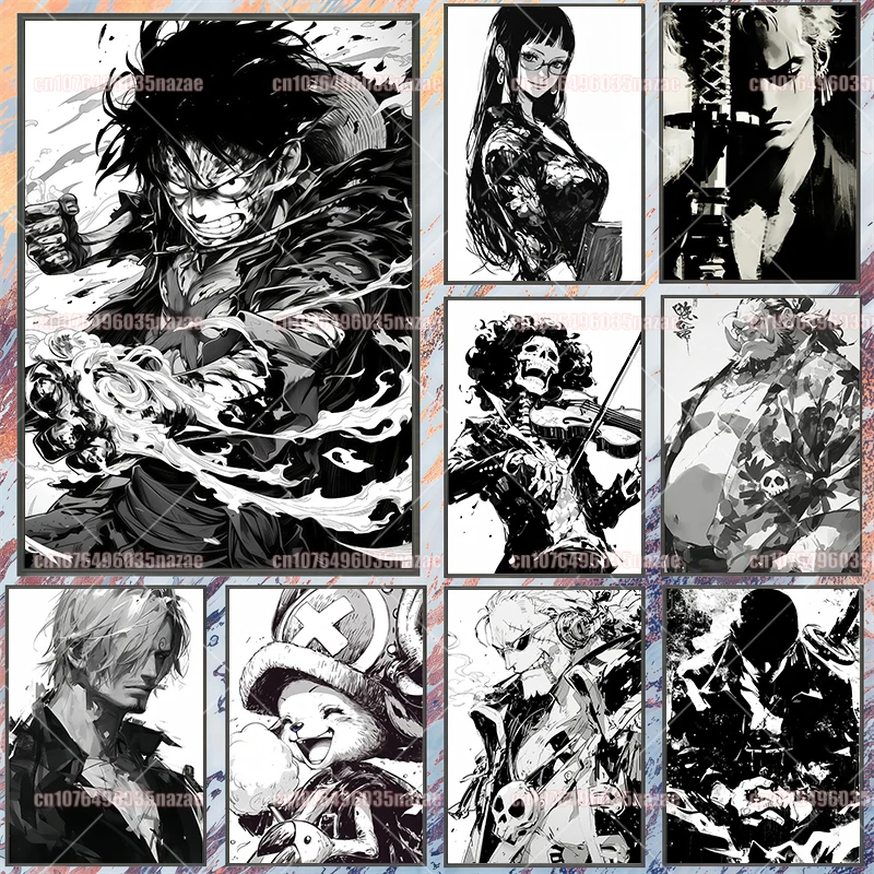 

Anime One Piece Poster Zoro Luffy Nami Chopper Ink Painting Art Pictures HD Printing Canvas Painting Retro Wall Decoration Mural