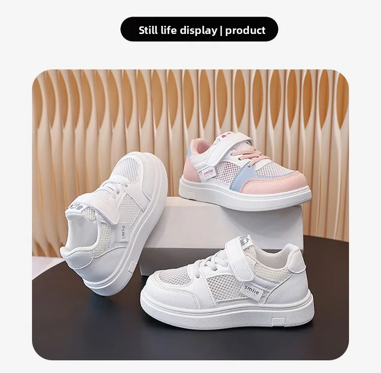 Kinder Weiße Schuhe 2026 Sommer Jungen Sportschuhe Mesh Atmungsaktive Boardschuhe Mädchen Hohle Freizeitsneaker Weiche Sohle Kinderschuhe – Detail 11