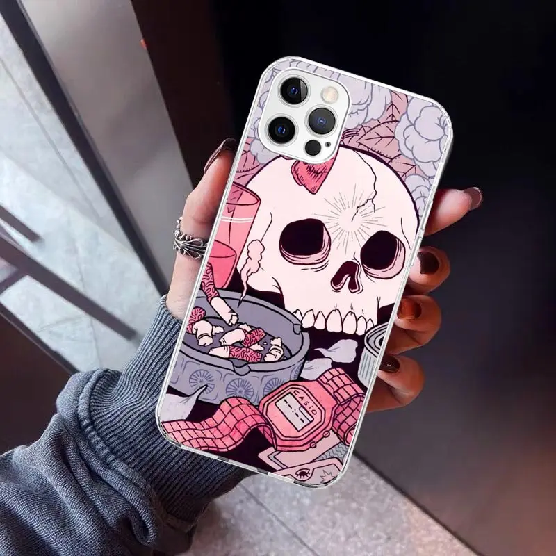 Pink Cat Skull Sorceress Witch Phone Case for Apple iPhone 16 15 14 Plus 13 12 Mini 11 Pro Max X XR XS 7 + 7G 8G SE 2020 Soft Co