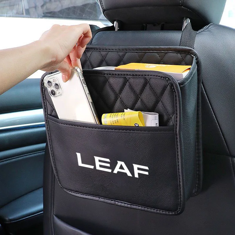 Car Backseat Storage Box Phone Pocket Hanging Holder Pouch PU Leather For Nissan Leaf Car Accessories Portable Car Accessories