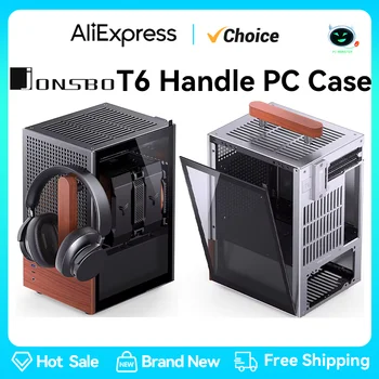 JONSBO 블랙 ITX 핸들 섀시 컴퓨터 케이스, 알루미늄 합금 쉘, 북아메리카 블랙 월넛 솔리드 우드 미니 PC 케이스, T6, 3mm, 8mm 