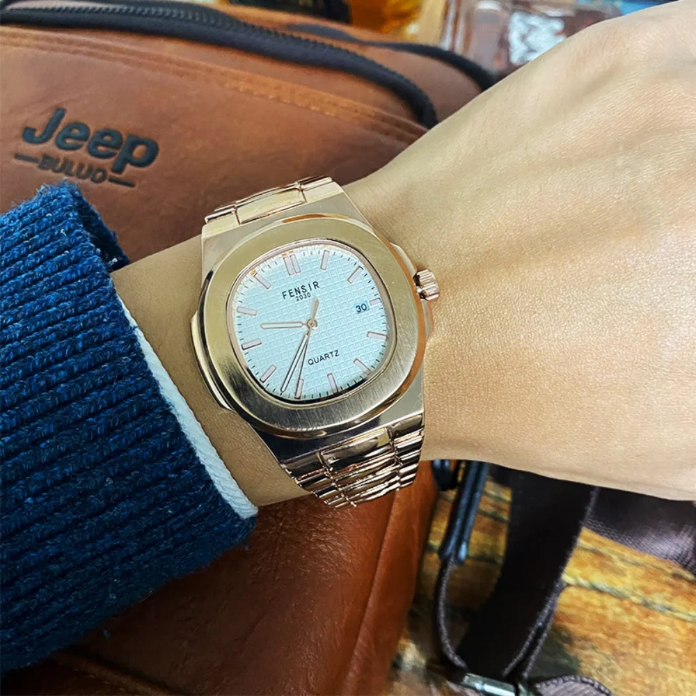 

Новые деловые повседневные мужские квадратные кварцевые часы Лучший люксовый бренд Спортивные водонепроницаемые мужские часы с календарем и пряжкой-бабочкой в европейском и американском стиле