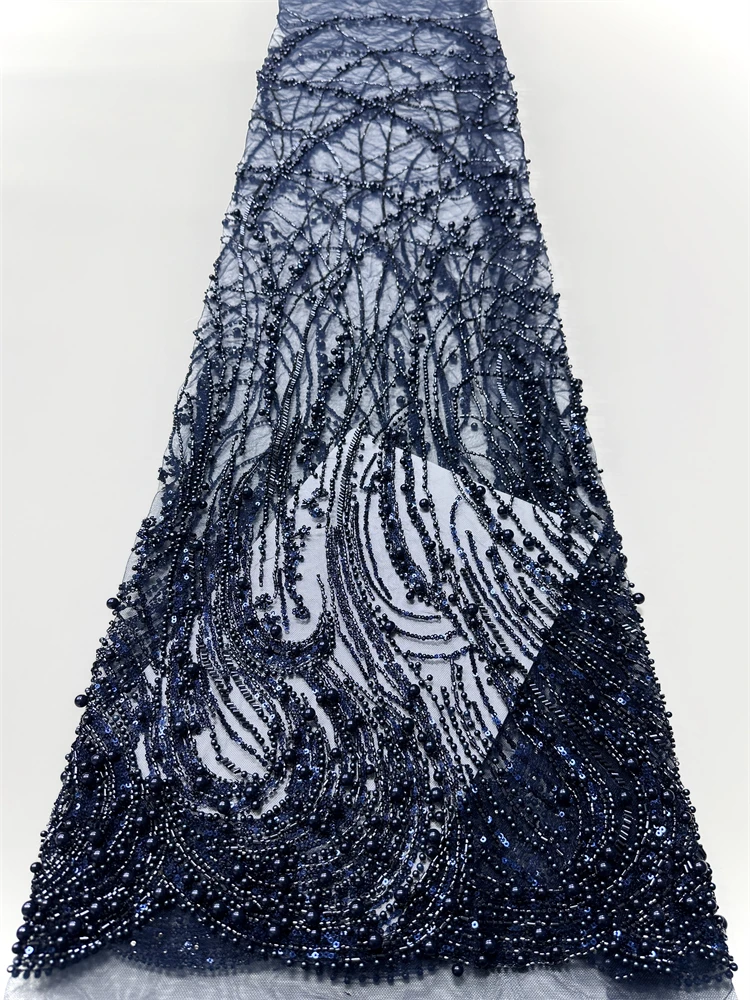 

2025 Высококачественная роскошная кружевная ткань с блестками и бисером для свадьбы, новый дизайн, французский африканский тюль, сетчатое кружево для вечернего платья