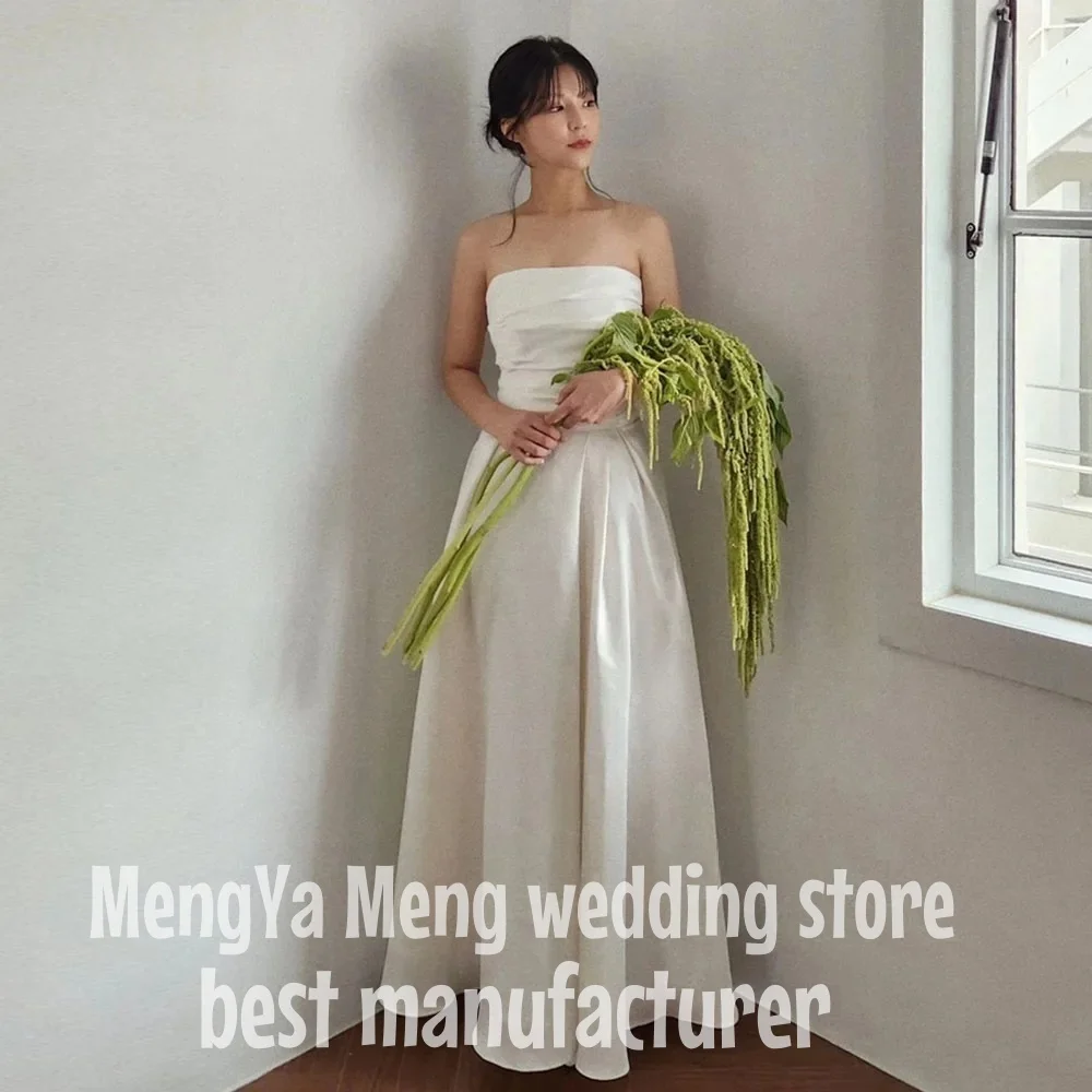 ZHUISHU Simple Korea Photo Shoot Wedding Reception Dress Elegant Strapless Bridal Gown Floor-Length Dress Custom Made for Bride