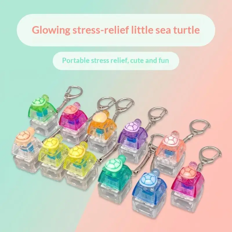 3D Cartoon Turtle LED Keyboard Keychain Fidget Clicker Sensory Stress Relief Toy for Adults Kids Bag Pendant Decoration Gift