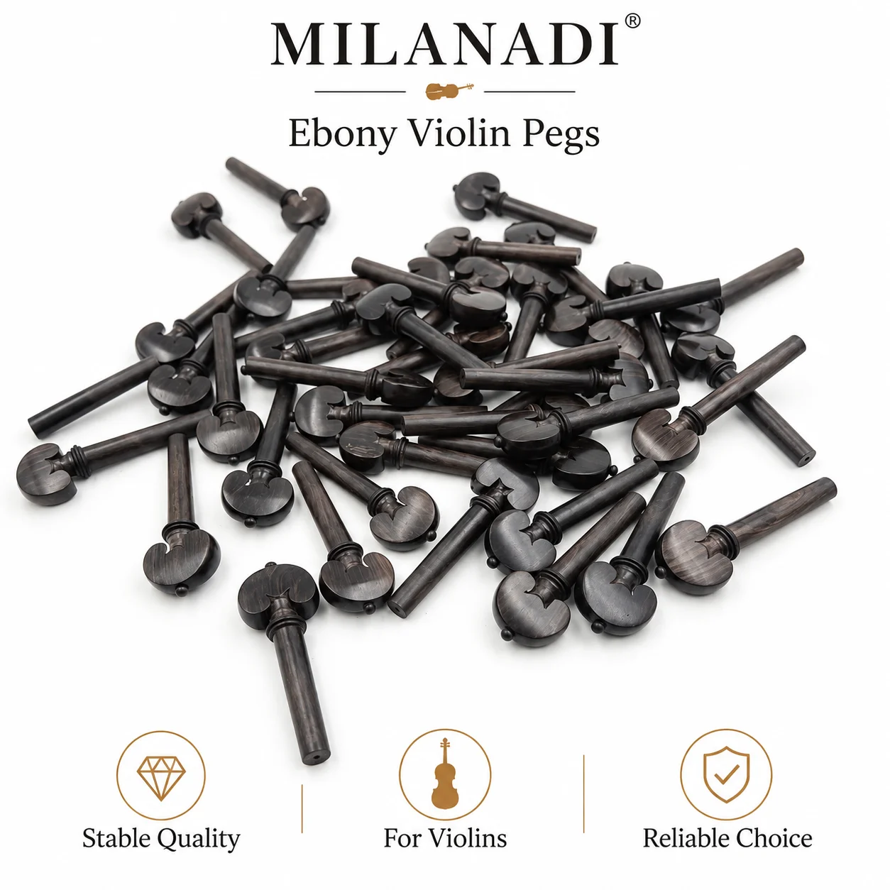 20pcs Natural Ebony Violin Pegs Pins Inlay Callar,4/4 Full Size Violin String Tuning Keys Winder,Violin parts accessories