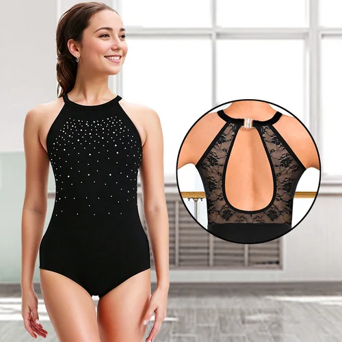 Imagen 2 del producto Leotardo de baile de Ballet sin mangas con cuello Halter para mujer, camisetas sin mangas de baile y gimnasia para adultos con espalda hueca, leotardos de baile