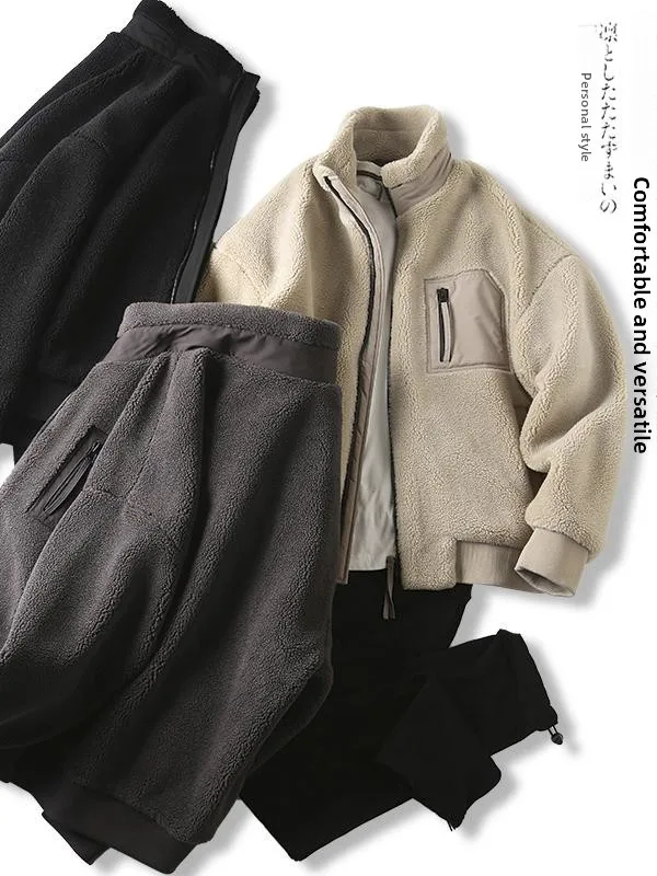 Upgraded Heavyweight Double Layer Fleece Thickened Stand Collar Men's Hooded Jacket Couple Matching Outerwear Long Sleeve