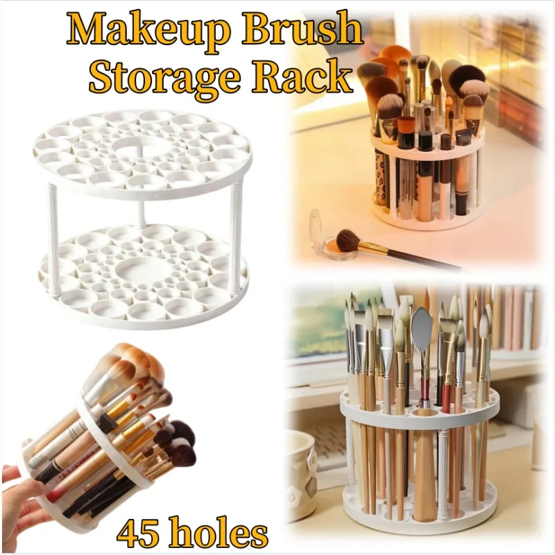 1/2/5pcs 45 Holes Makeup Brush Storage Rack Sleek White Plastic Organizer Desktop Cosmetics Lipstick Makeup Brush Storage Holder