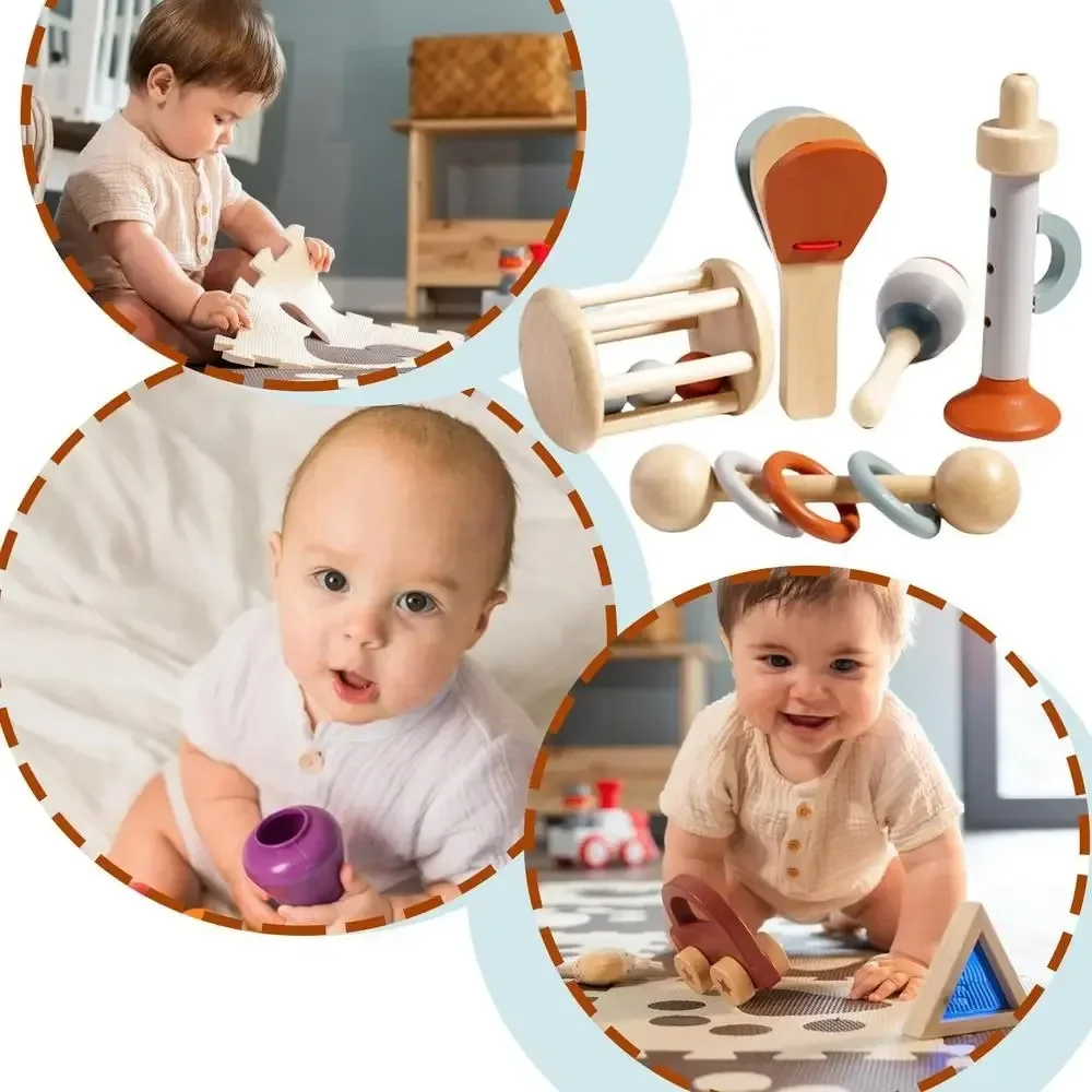 Zabawki drewniane Montessori Instrumenty muzyczne dla maluchów Zestaw instrumentów perkusyjnych z marakasami, trąbką, kasztanetami Prezent urodzinowy