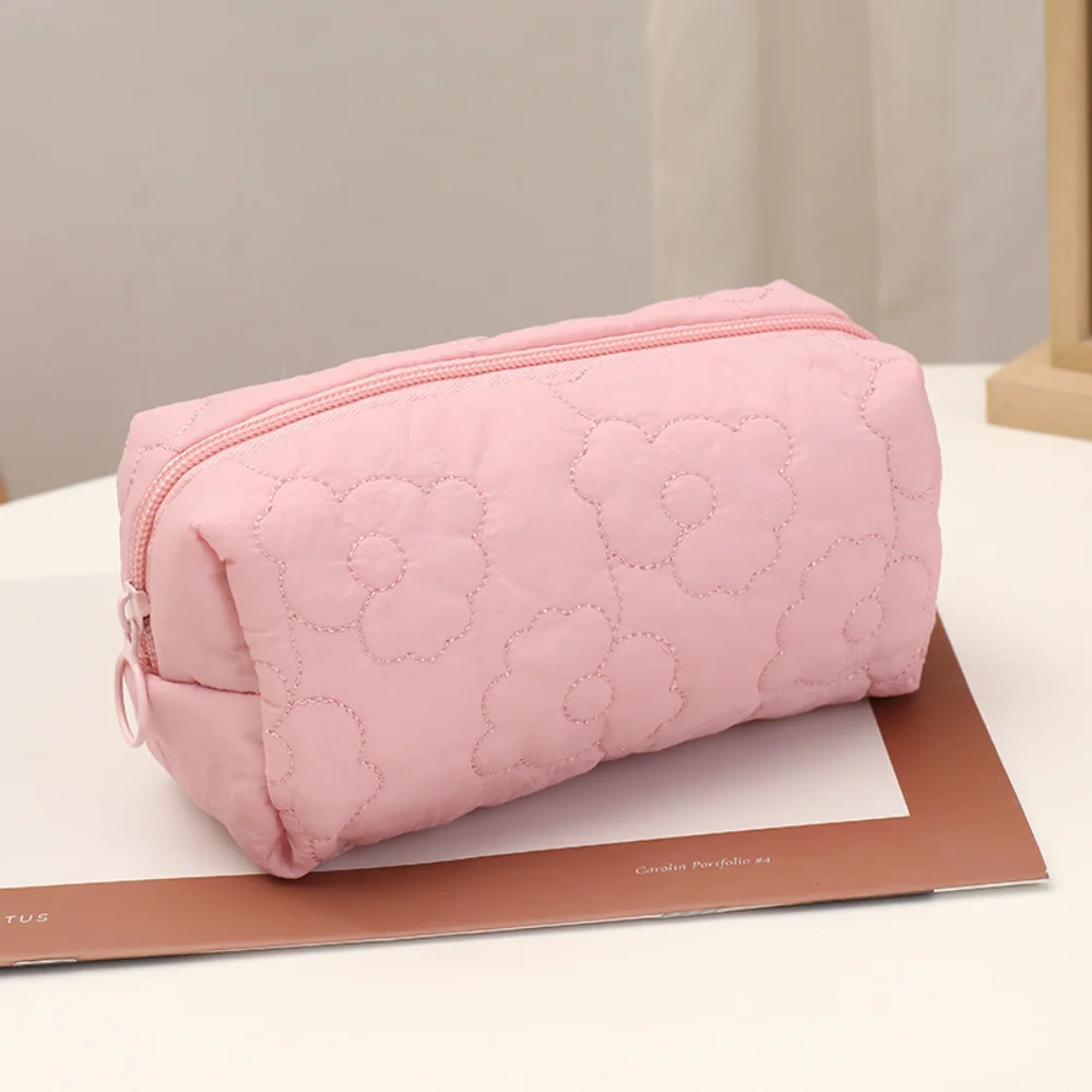 Women Flower Embroidery Cosmetic Bags Pink/White Large Capacity Organizer Zipper Pouch Makeup Bags Portable Travel Storage Bag