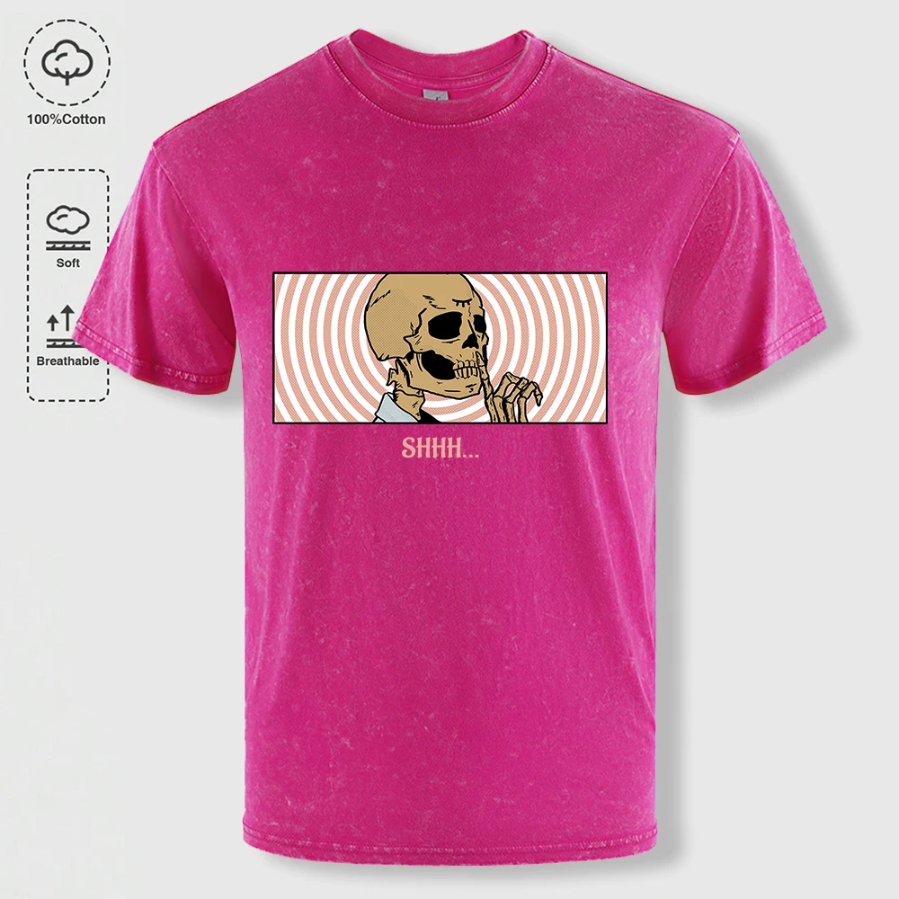

The Skull Under Consideration Washed Mens T-Shirt Soft Cotton Short Sleeve Hip Hop Summer Clothing Mans Fashion Loose Top