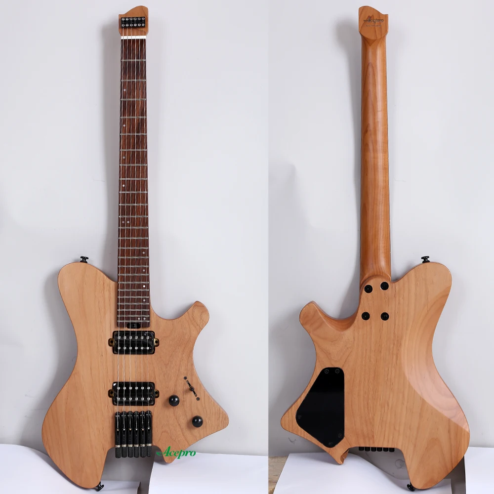 

In Stock Acepro 6 String Headless Electric Guitar Alder Body Rosewood Fretboard Stainless Steel Frets Natural Color Guitarra