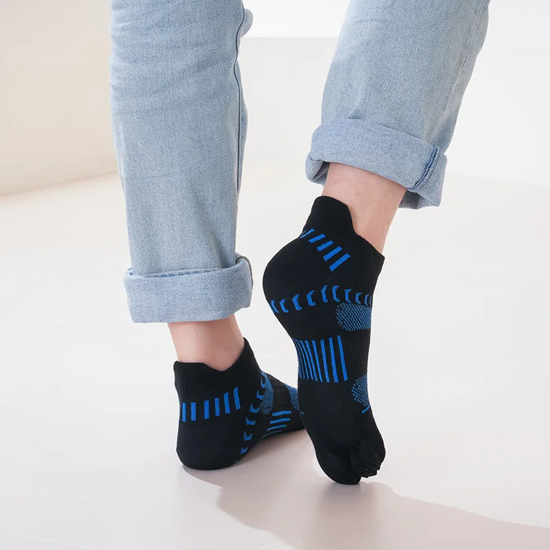 5 Pasang Kaus Kaki Pendek Pria Kaus Kaki Lima Jari Jaring Serat Bambu Kaus Kaki Jari Kaki Belahan Tabung Pendek Hitam Putih Musim Semi Santai Olahraga