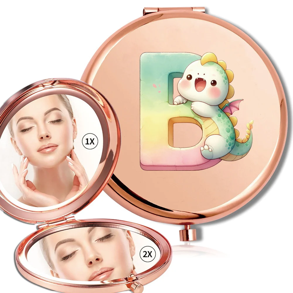 กระจกพับพกพาแบบพลิกได้ ขยายภาพได้ ใช้แต่งหน้าแบบมือถือ กระจกโลหะสองด้านทรงกลม ลายการ์ตูนสัตว์