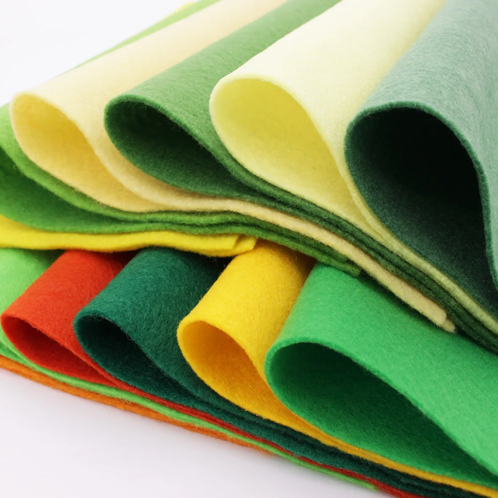 1.2mmGreen Yellow Soft Felt Fabric For DIY Handwork Sewing Crafts Dolls Needlework Material,Polyester Cloth 12 Pcs/Lot 25cmx28cm