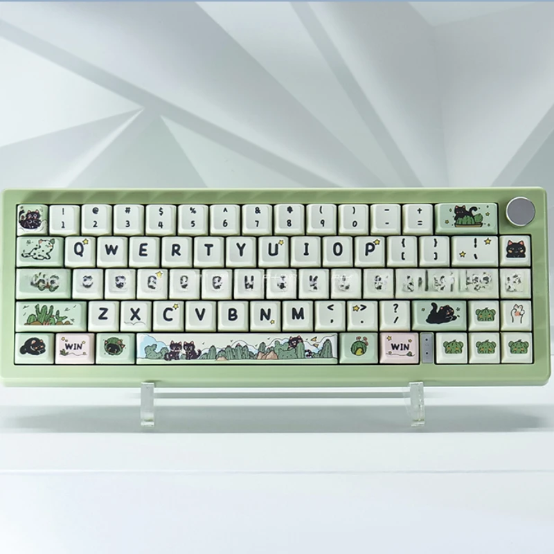 Imagem -05 - Teclado Mecânico Keycaps Acessórios Teclado Mecânico para Gmk67 F75 Hi75 Vgns9 Tema Green Cat 138 Chaves Pbt Mda Perfil Gaming Keycaps