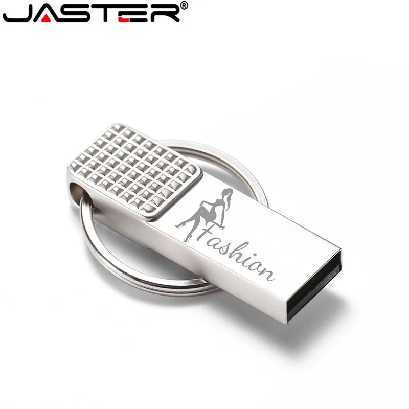 JASTER Keychain Metal Silver USB Flash Drive 4GB 8GB 16GB 32GB 64GB Real Capacity Flash Disk 2.0 Custom LOGO Wholesale