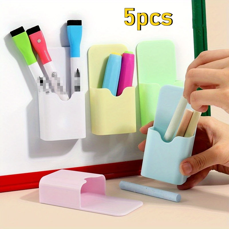 5pcs Multi-Color Magnetic Pen & Marker Holder - Lightweight, Easy-to-Install Plastic Organizer for Whiteboards