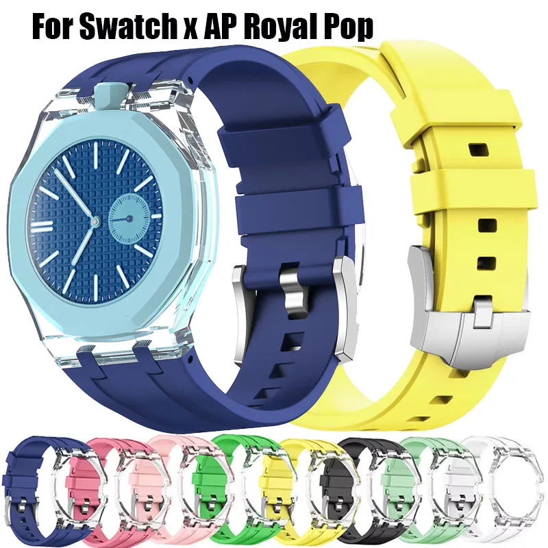 Silikonarmband + transparentes PC-Gehäuse für Swatch X AP Royal Pop Pocket Watch Changer Armbanduhrband, integriertes Mod-Fit-Zubehör