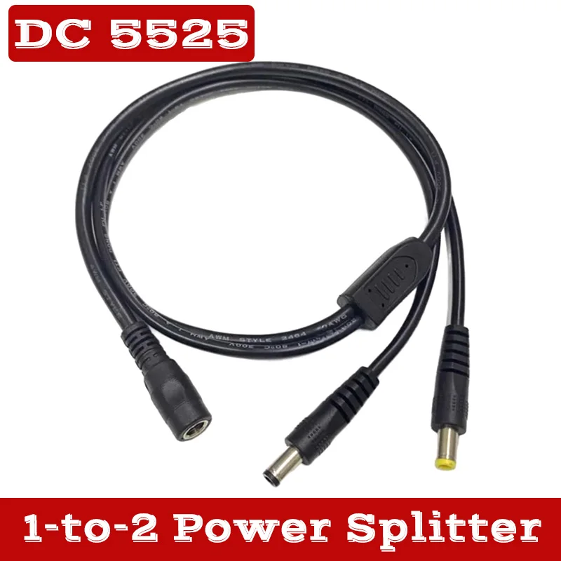 DC 5525 1 to 2 Power Splitter Cable 5.5*2.5 Female To 5521 Pure Copper 0.75 Sq Surveillance Camera 0.7 Meters Connection Cable