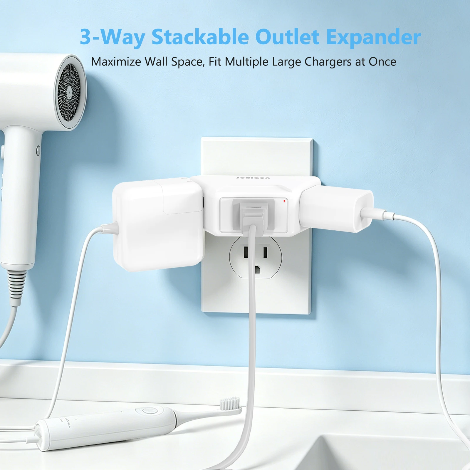3 Prong Grounded Outlet Extender 3 Way Angled Wall Plug Splitter for Kitchen Bathroom Cruise Travel Household Indoor Daily Use