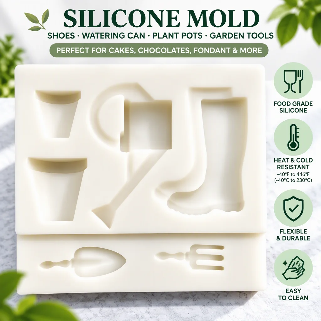 Silicone Sugarcraft Mold / Mould, Watering Can, Flowerpot and Spade Resin Tools for Cupcake Baking and Fondant Cake Decorating