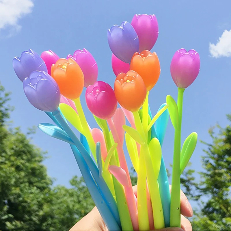 

1PCS/Lot Discolored Flower Gel Pens Rose Tulip 0.5mm Black Gel Ink Writing Neutral Pen Students Stationery Valentine's Day Gift